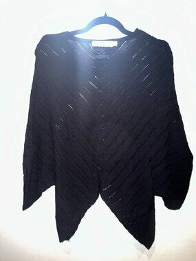 Bishop + Young Black Open Knit Poncho Sweater